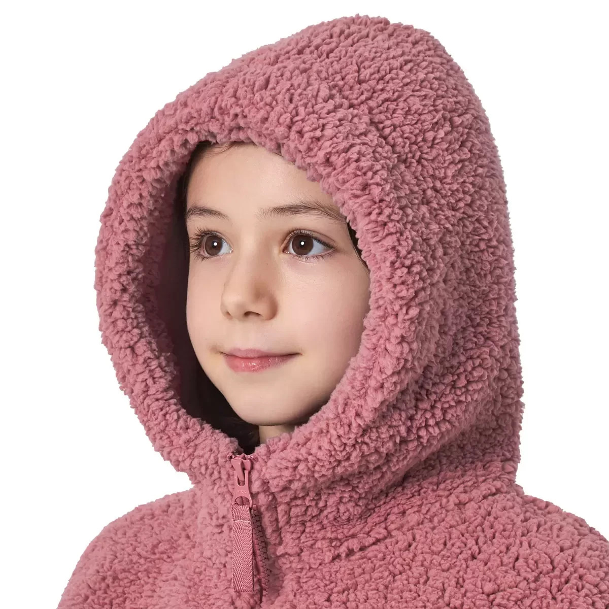 Mondetta Girls Half Zip Sherpa Pullover Hoodie Lilac Pink Beige Youth 5-12 12