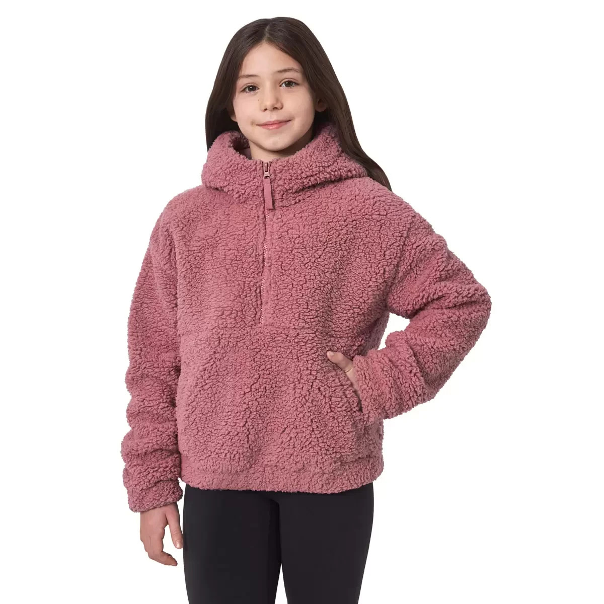 Mondetta Girls Half Zip Sherpa Pullover Hoodie Lilac Pink Beige Youth 5-12 13