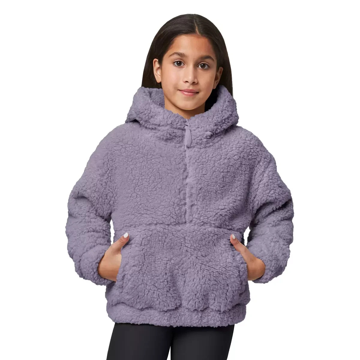 Mondetta Girls Half Zip Sherpa Pullover Hoodie Lilac Pink Beige Youth 5-12 14