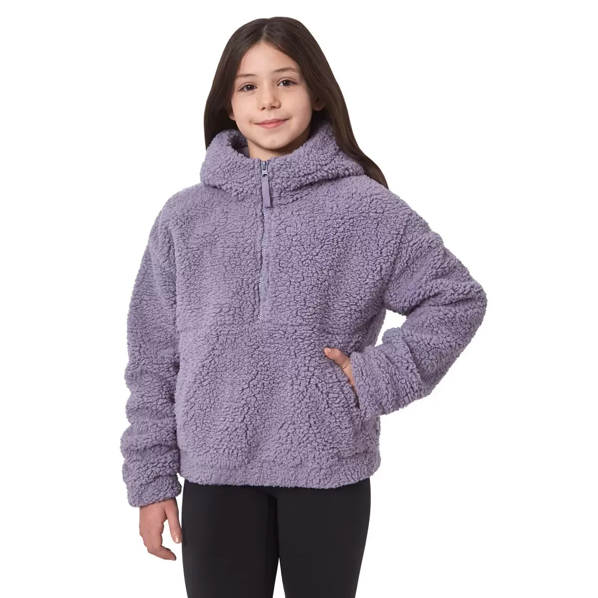 Mondetta Girls Half Zip Sherpa Pullover Hoodie Lilac Pink Beige Youth 5-12 19