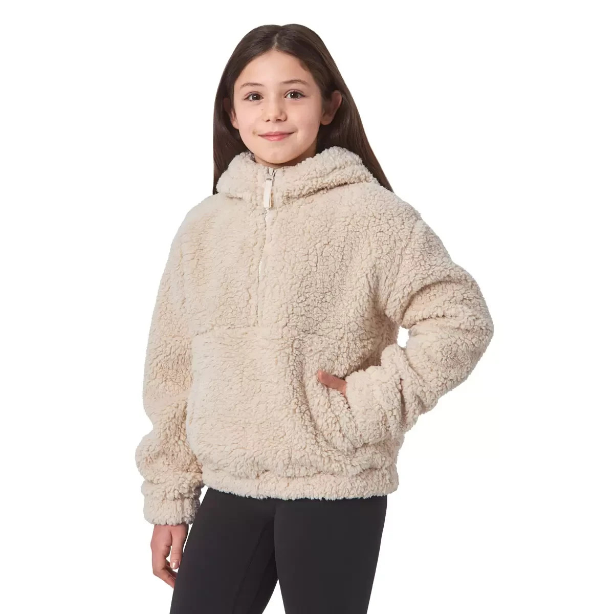 Mondetta Girls Half Zip Sherpa Pullover Hoodie Lilac Pink Beige Youth 5-12 7