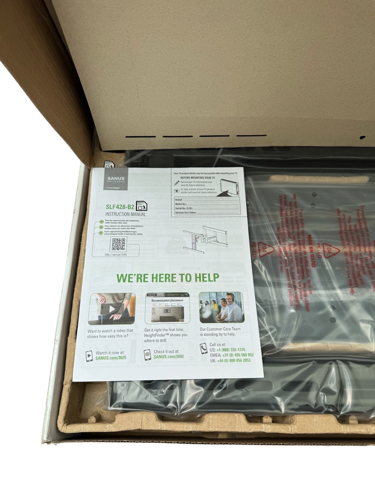 Sanus SLF428-B2 Full Motion TV Wall Mount 37-90 Inch Large Black 61kg VESA 11