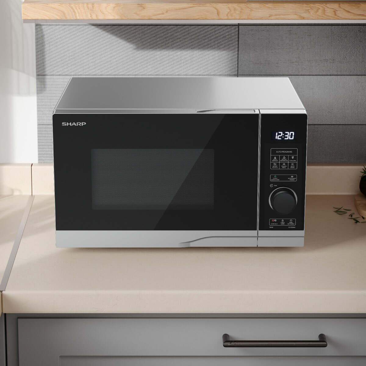 Sharp YC-PS204AU Solo Microwave 700W 20 Litre Digital Silver Defrost 10 Power 7
