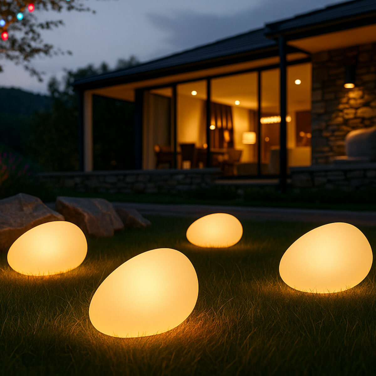 OMT Solar Powered LED Glowing Garden Stones 4 Pack Remote Control Colours