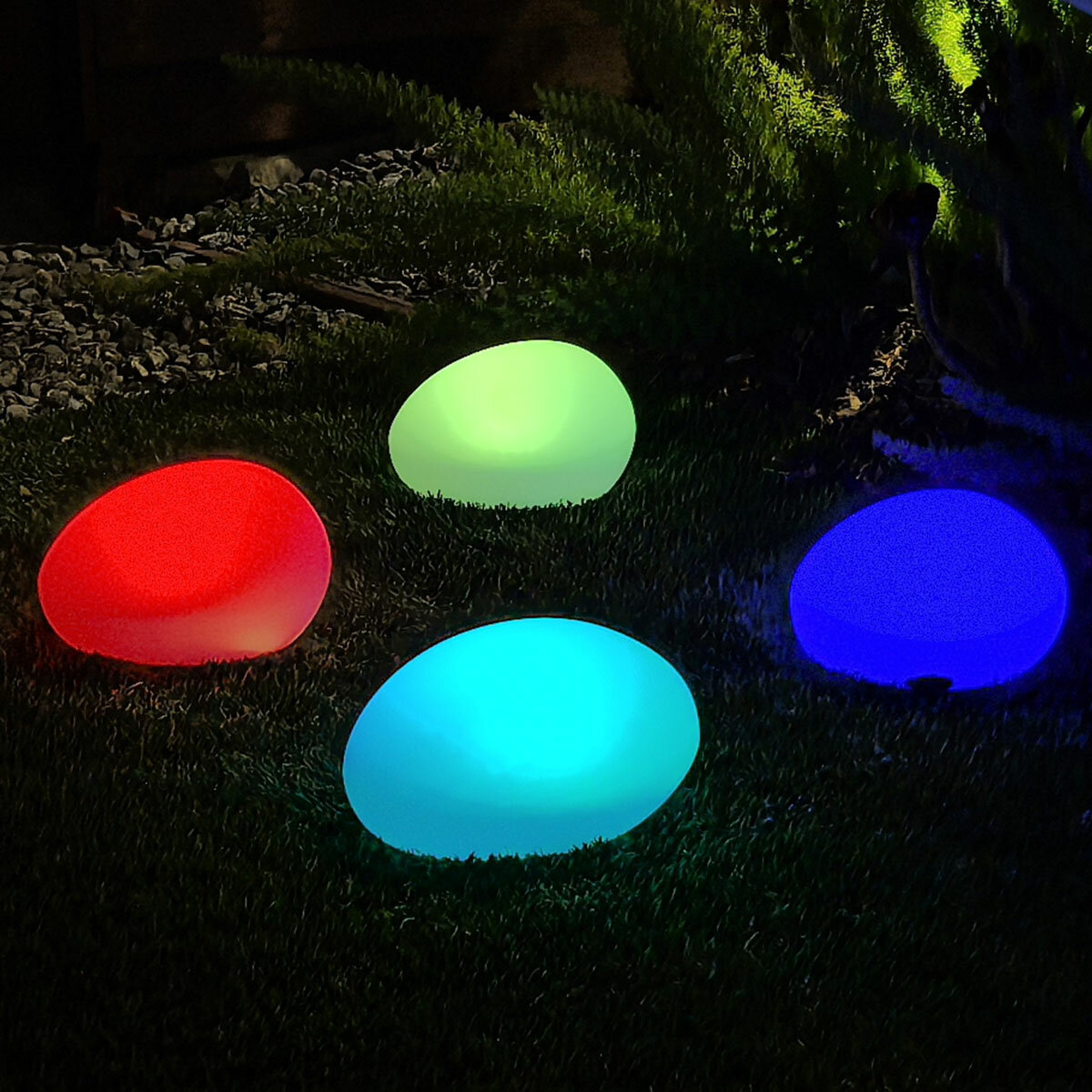 OMT Solar Powered LED Glowing Garden Stones 4 Pack Remote Control Colours 2