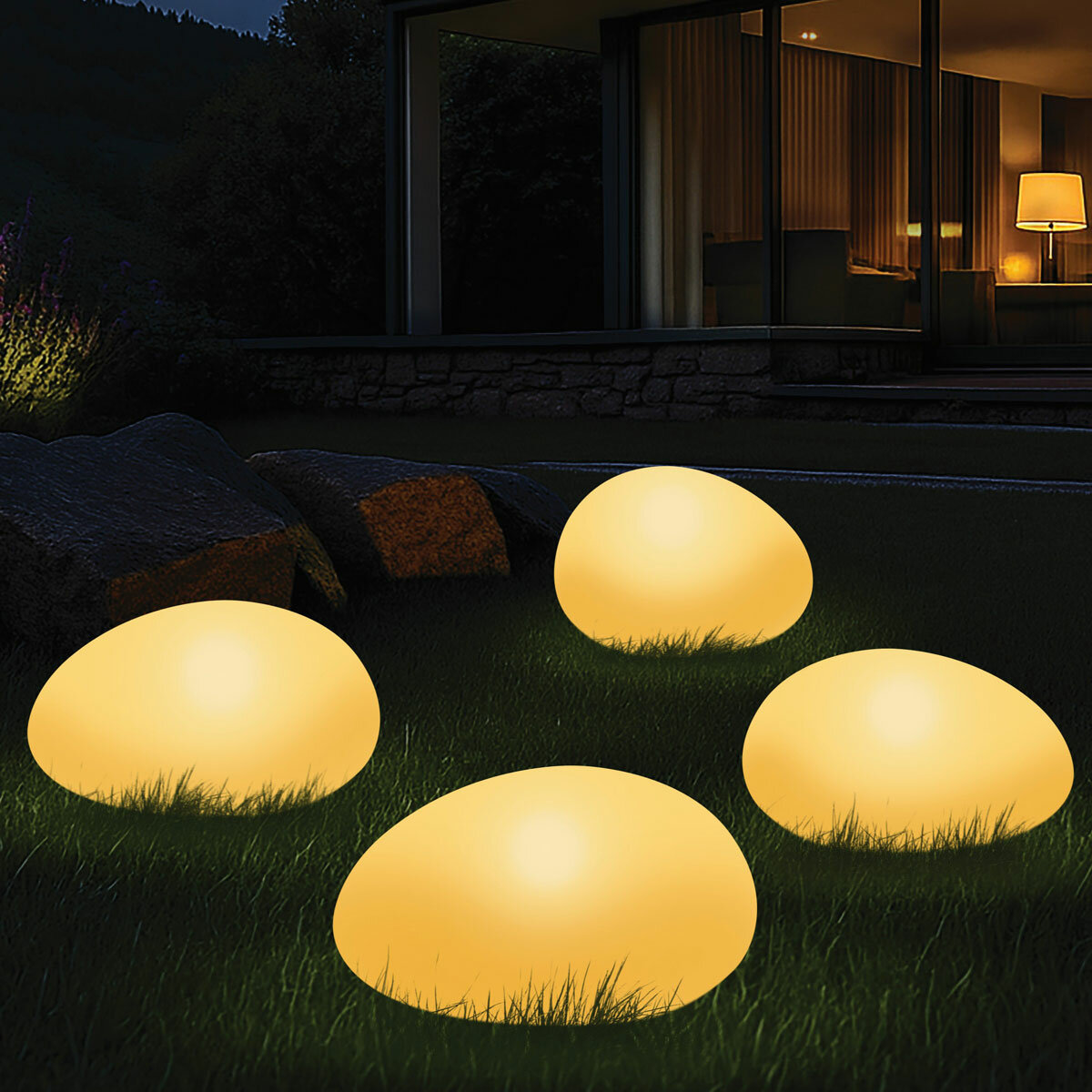 OMT Solar Powered LED Glowing Garden Stones 4 Pack Remote Control Colours 3