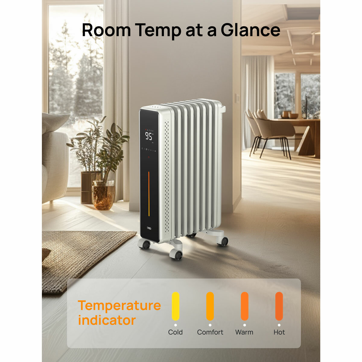 Dreo OH621 Oil Filled Radiator 1500W LED Display Remote Control White 9 Fin 3