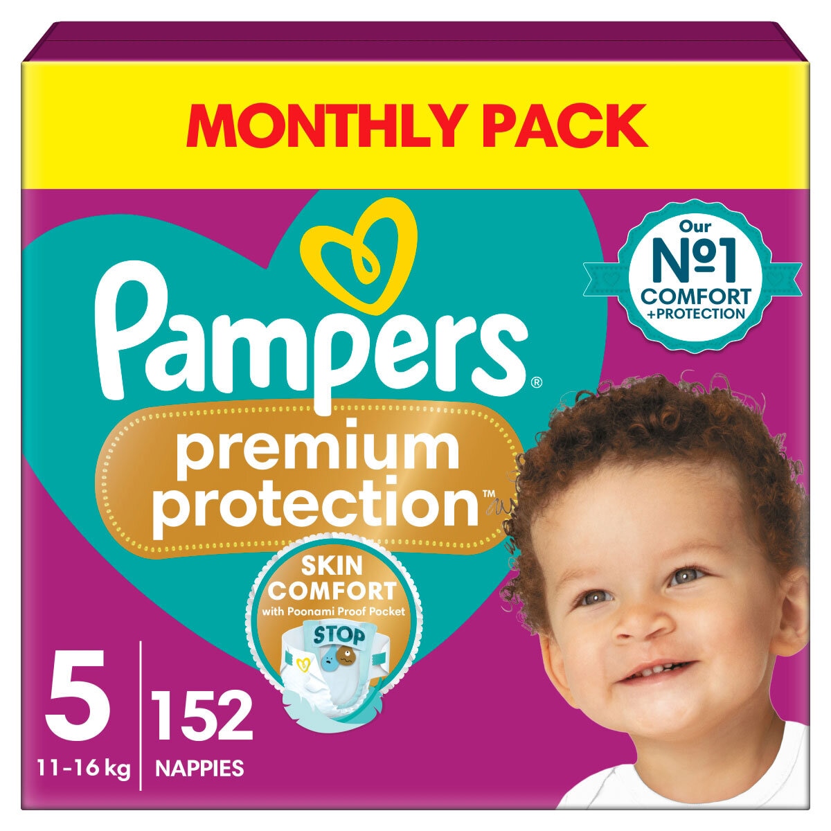 Pampers Premium Protection Nappies Size 5 11-16kg Sensitive Skin 152 Pack