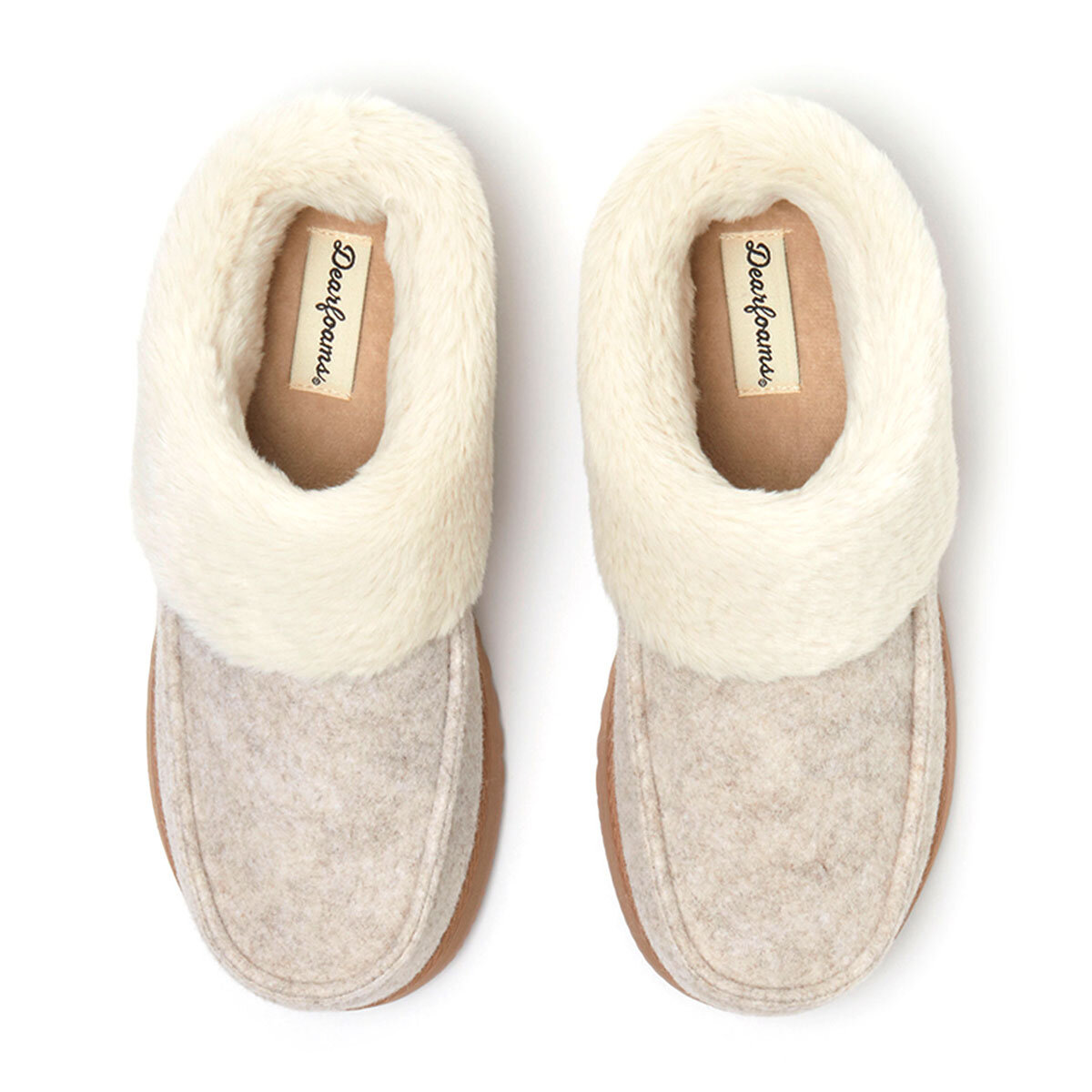 Dearfoams Ladies Felted Toe Clog Slippers Small Meidum Large / Oat & Grey 5