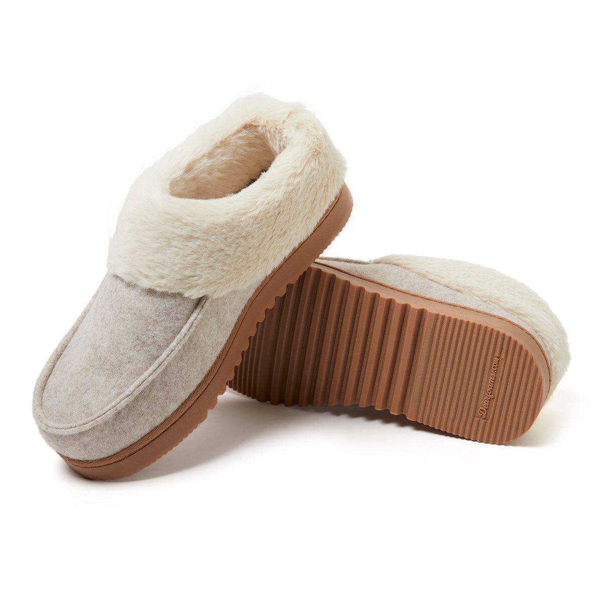 Dearfoams Ladies Felted Toe Clog Slippers Small Meidum Large / Oat & Grey 7