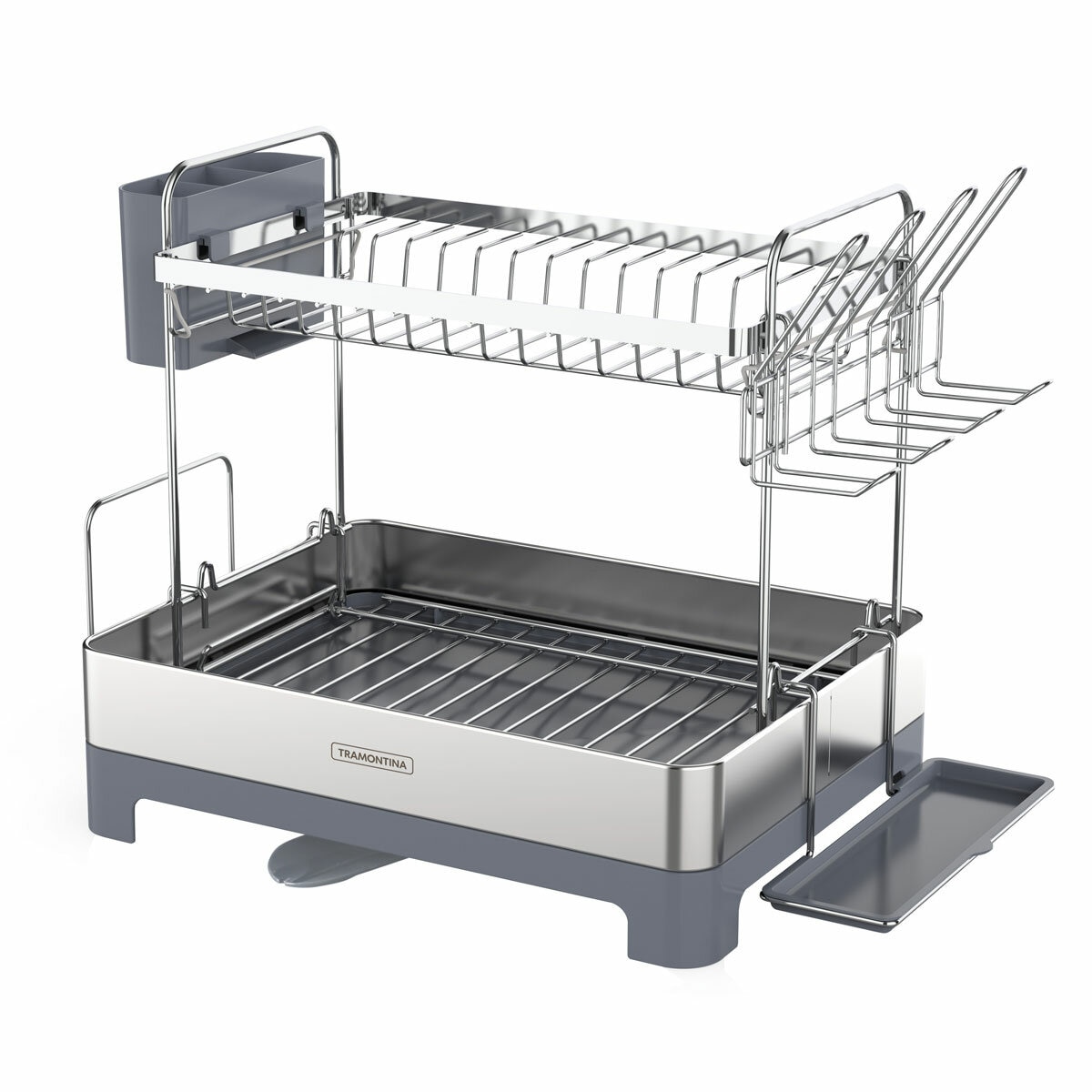 Tramontina 2 Tier Stainless Steel Dish Rack Drainer Drainboard Cup Holder 2