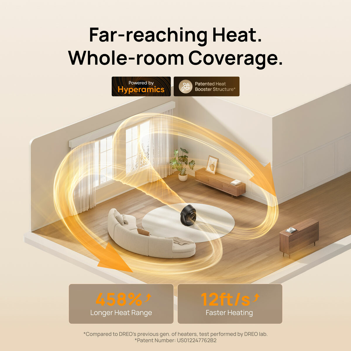 Dreo DR-HSH015 Ceramic Space Heater 2000W 3D Oscillation Whole Room Fan Black 3
