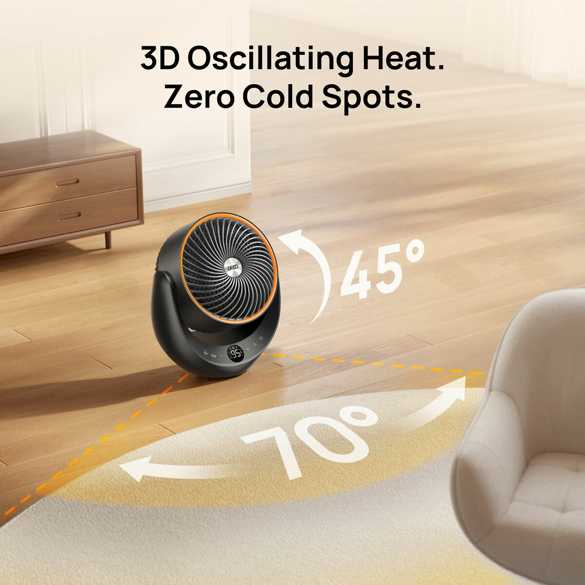 Dreo DR-HSH015 Ceramic Space Heater 2000W 3D Oscillation Whole Room Fan Black 4